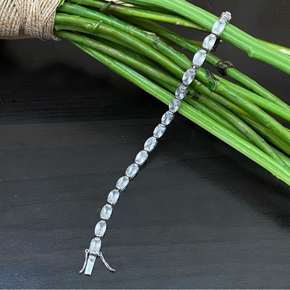 Vintage FAS 925 Stamped Sterling Silver CZ Cubic Zirconia Tennis Bracelet